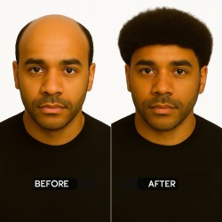 Men’s Afro Curl Hair System – Off Black (Color 1B), French Lace with Thin Clear PU Base, African Hair Types