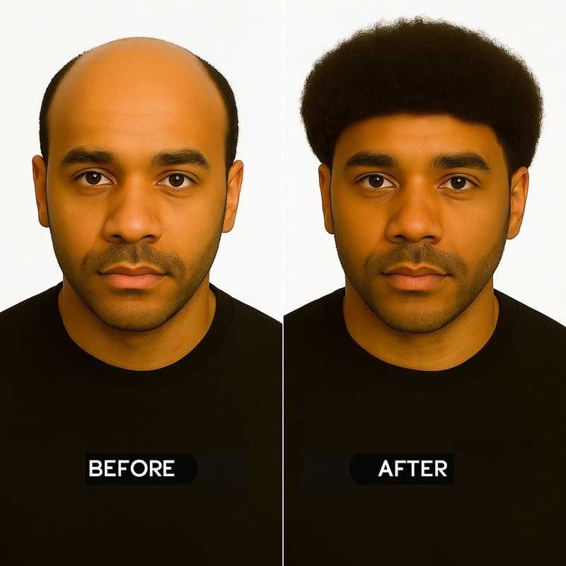 Men's Afro Curl Hair System - Black (Color 1A), 0.08mm Transparent Skin Base, African Hair Types