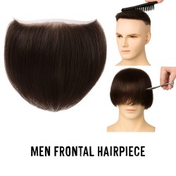 Men's Frontal Hairpiece - Light Darkest Brown (Color 3), Receding Hairline Coverage, 100% Remy Indian Human Hair