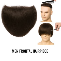 Men's Frontal Hairpiece - Dark Brown with Ash Tone (Color 4ASH), Receding Hairline Coverage, 100% Remy Indian Human Hair