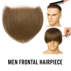 Men's Frontal Hairpiece - Light Brown with Ash Tone (Color 7ASH), Receding Hairline Coverage, 100% Remy Indian Human Hair
