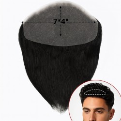 Men's 7x4 Frontal Hairpiece - Black (Color 1A), Receding Hairline Coverage, 100% Remy Indian Human Hair