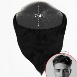 Men's 7x4 Frontal Hairpiece - Off Black (Color 1B), Receding Hairline Coverage, 100% Remy Indian Human Hair