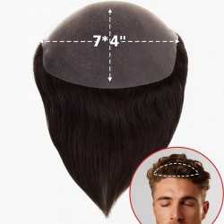 Men's 7x4 Frontal Hairpiece - Darkest Brown (Color 2), Receding Hairline Coverage, 100% Remy Indian Human Hair