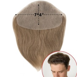 Men's 7x4 Frontal Hairpiece - Light Medium Brown (Color 7), Receding Hairline Coverage, 100% Remy Indian Human Hair