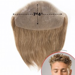 Men's 7x4 Frontal Hairpiece - Light Brown with Ash Tone (Color 7ASH), Receding Hairline Coverage, 100% Remy Indian Human Hair