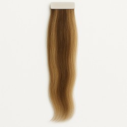 Invisible Tape-In Hair Extensions – Darkest Brown/Golden Blonde (Mix Color 2/24), 100% Remy Indian Human Hair